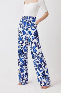 Karen Millen Summer Blues Woven Wide Leg Trouser