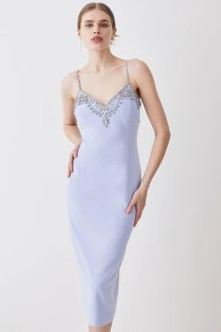 Karen Millen Tall Crystal Embellished Strappy Woven Midi Dress 8 Karen Millen Tall Crystal Embellished Strappy Woven Midi Dress -Karen Millen shop blue tall crystal embellished strappy woven midi dress 1