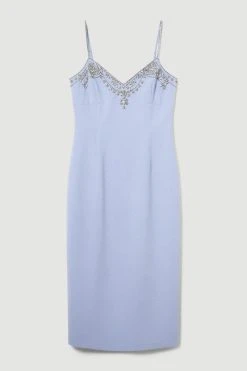 Karen Millen Tall Crystal Embellished Strappy Woven Midi Dress 9 Karen Millen Tall Crystal Embellished Strappy Woven Midi Dress -Karen Millen shop blue tall crystal embellished strappy woven midi dress 2