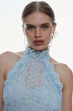 Karen Millen Tall Guipure Lace Mirrored Floral Pleated Woven Midi Dress 11 Karen Millen Tall Guipure Lace Mirrored Floral Pleated Woven Midi Dress -Karen Millen shop blue tall guipure lace mirrored floral pleated woven midi dress 4