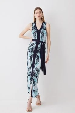 Karen Millen Tall Slinky Jacquard Sleeveless Knitted Maxi Dress 9 Karen Millen Tall Slinky Jacquard Sleeveless Knitted Maxi Dress -Karen Millen shop blue tall slinky jacquard sleeveless knitted maxi dress 2