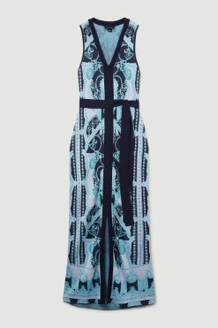 Karen Millen Tall Slinky Jacquard Sleeveless Knitted Maxi Dress 11 Karen Millen Tall Slinky Jacquard Sleeveless Knitted Maxi Dress -Karen Millen shop blue tall slinky jacquard sleeveless knitted maxi dress 4