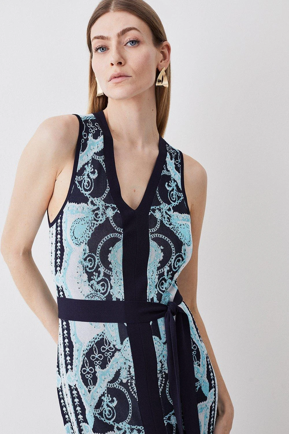 Karen Millen Tall Slinky Jacquard Sleeveless Knitted Maxi Dress 3 Karen Millen Tall Slinky Jacquard Sleeveless Knitted Maxi Dress