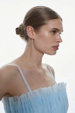 Karen Millen Tulle Bandeau Tiered Midi Dress -Karen Millen shop blue tulle bandeau tiered midi dress 2