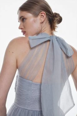 Karen Millen Tulle Halter High Low Midi Dress -Karen Millen shop blue tulle halter high low midi dress 5