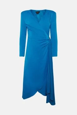 Karen Millen Viscose Satin Back Crepe Drape Midi Dress