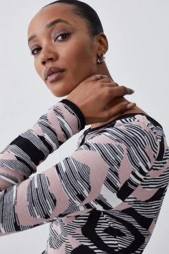 Karen Millen Abstract Jacquard Cut Out Detail Knitted Jumper