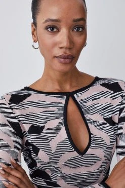 Karen Millen Abstract Jacquard Cut Out Detail Knitted Jumper -Karen Millen shop blush abstract jacquard cut out detail knitted jumper 3