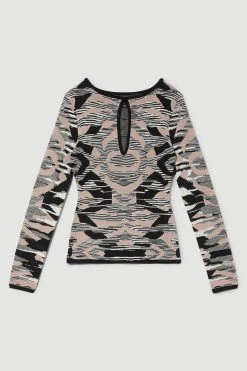 Karen Millen Abstract Jacquard Cut Out Detail Knitted Jumper -Karen Millen shop blush abstract jacquard cut out detail knitted jumper 4