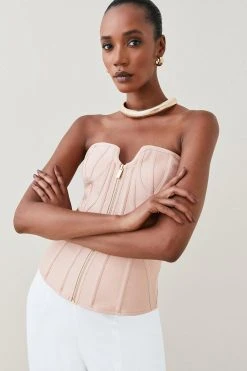 Karen Millen Bandage Corset Mesh Zip Detail Top -Karen Millen shop blush bandage corset mesh zip detail top 2