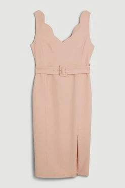 Karen Millen Compact Stretch Scallop Detail Midi Dress -Karen Millen shop blush compact stretch scallop detail midi dress 2