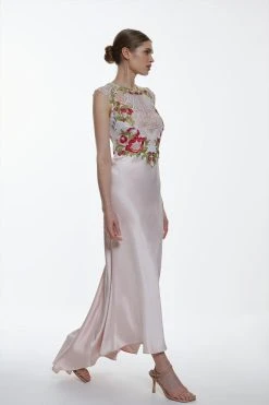 Karen Millen Guipure Lace Satin Maxi Dress 11 Karen Millen Guipure Lace Satin Maxi Dress -Karen Millen shop blush guipure lace satin maxi dress 4