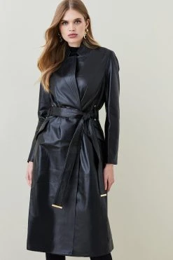 Karen Millen Leather Investment Notch Neck Coat