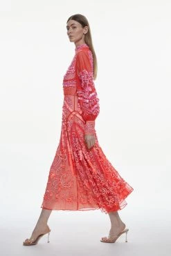 Karen Millen Ombre Sequin And Embroidered Maxi Dress -Karen Millen shop blush ombre sequin and embroidered maxi dress 1 3