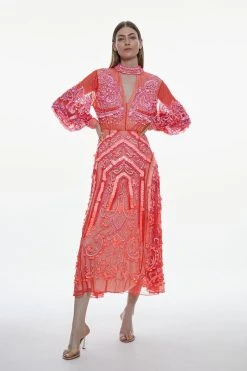 Karen Millen Ombre Sequin And Embroidered Maxi Dress -Karen Millen shop blush ombre sequin and embroidered maxi dress 1 4