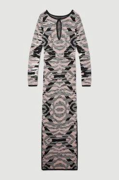 Karen Millen Petite Abstract Jacquard Knitted Maxi Column Dress