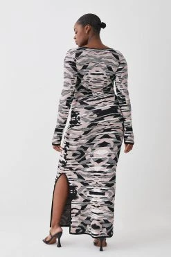 Karen Millen Plus Size Abstract Jacquard Knitted Maxi Column Dress -Karen Millen shop blush plus size abstract jacquard knitted maxi column dress 2