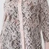 Karen Millen Plus Size Italian Lace & Satin Tailored Longline Shirt -Karen Millen shop blush plus size italian lace satin tailored longline shirt