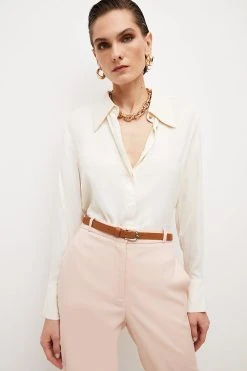 Karen Millen Relaxed Tailored Belted Slim Leg Trouser -Karen Millen shop blush relaxed tailored belted slim leg trouser 1