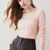 Karen Millen Ruched Mesh Square Neck Bandage Top 2 Karen Millen Ruched Mesh Square Neck Bandage Top -Karen Millen shop blush ruched mesh square neck bandage top