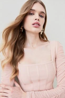 Karen Millen Ruched Mesh Square Neck Bandage Top 9 Karen Millen Ruched Mesh Square Neck Bandage Top -Karen Millen shop blush ruched mesh square neck bandage top 3