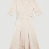 Karen Millen Satin Back Crepe Wrap Tie High Low Midaxi Dress -Karen Millen shop blush satin back crepe wrap tie high low midaxi dress