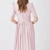 Karen Millen Structured Crepe Notch Neck Wrap Belted Forever Midi Dress -Karen Millen shop blush structured crepe notch neck wrap belted forever midi dress