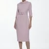 Karen Millen Structured Crepe Roll Neck Pencil Midi Dress -Karen Millen shop blush structured crepe roll neck pencil midi dress