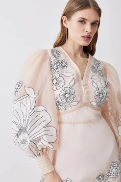 Karen Millen Tall Applique Organdie Woven Maxi Dress 10 Karen Millen Tall Applique Organdie Woven Maxi Dress -Karen Millen shop blush tall applique organdie woven maxi dress 3