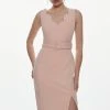 Karen Millen Tall Compact Stretch Scallop Detail Midi Dress -Karen Millen shop blush tall compact stretch scallop detail midi dress