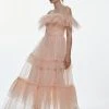 Karen Millen Tulle Corseted Bardot Maxi Dress -Karen Millen shop blush tulle corseted bardot maxi dress