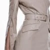 Karen Millen Leather Belted Button Detail Flared Sleeve Mini Dress -Karen Millen shop bone leather belted button detail flared sleeve mini dress