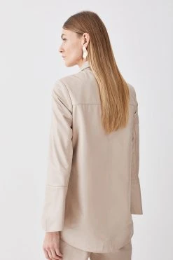 Karen Millen Leather Statement Cuff And Collar Shirt -Karen Millen shop bone leather statement cuff and collar shirt 1 1