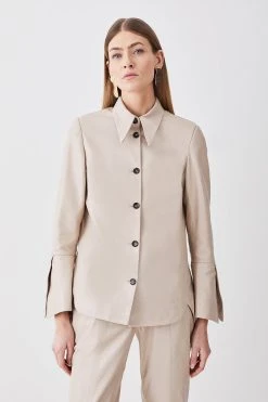 Karen Millen Leather Statement Cuff And Collar Shirt -Karen Millen shop bone leather statement cuff and collar shirt 1 3