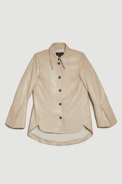 Karen Millen Leather Statement Cuff And Collar Shirt -Karen Millen shop bone leather statement cuff and collar shirt 1 4