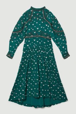 Karen Millen Petite Embroidered Cornelli Tape Woven Dress 8 Karen Millen Petite Embroidered Cornelli Tape Woven Dress -Karen Millen shop bottle green petite embroidered cornelli tape woven dress 1