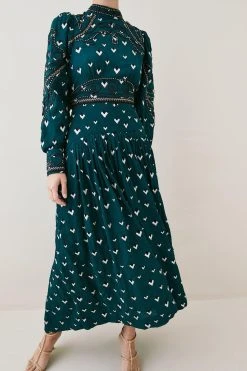 Karen Millen Petite Embroidered Cornelli Tape Woven Dress 10 Karen Millen Petite Embroidered Cornelli Tape Woven Dress -Karen Millen shop bottle green petite embroidered cornelli tape woven dress 3