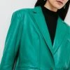 Karen Millen Leather Longline Relaxed Blazer -Karen Millen shop bright green leather longline relaxed blazer