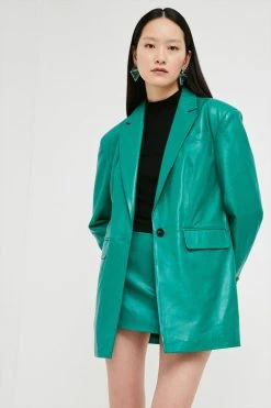 Karen Millen Leather Longline Relaxed Blazer -Karen Millen shop bright green leather longline relaxed blazer 4