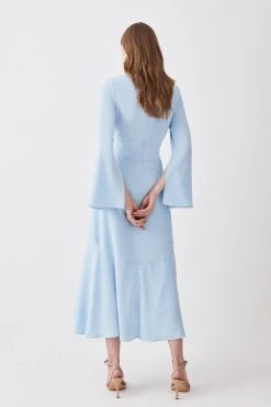 Karen Millen Petite High Low Hem Long Sleeve Midi Dress -Karen Millen shop bright pink petite high low hem long sleeve midi dress 3