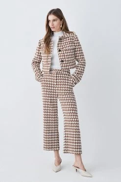 Karen Millen Check Tweed Cropped Jacket -Karen Millen shop brown check tweed cropped jacket 1 2