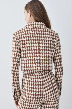 Karen Millen Check Tweed Cropped Jacket -Karen Millen shop brown check tweed cropped jacket 1 3