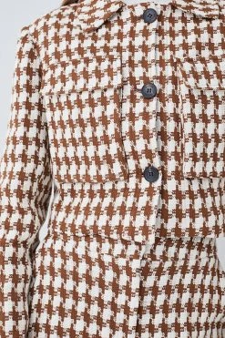 Karen Millen Check Tweed Cropped Jacket -Karen Millen shop brown check tweed cropped jacket 1 5