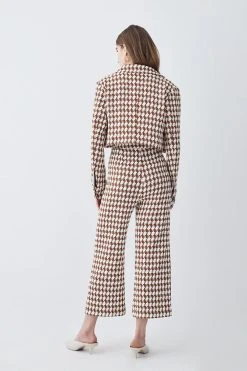 Karen Millen Check Tweed High Waist Cropped Wide Leg Trousers