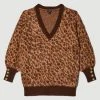 Karen Millen Brushed Leopard Knit V Neck Jumper -Karen Millen shop brushed leopard knit v neck jumper