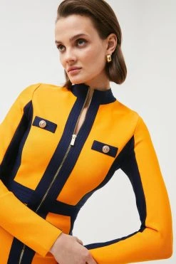 Karen Millen Colourblock Military Bandage Knit Mini Dress