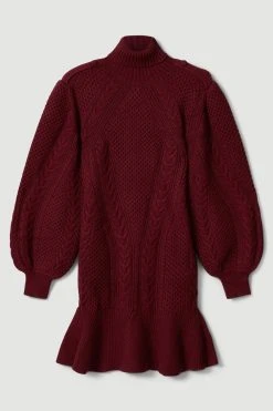 Karen Millen Lydia Millen Plus Size Cable Knitted Mini Dress -Karen Millen shop burgundy lydia millen plus size cable knitted mini dress 1