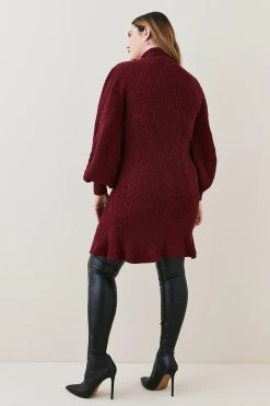 Karen Millen Lydia Millen Plus Size Cable Knitted Mini Dress -Karen Millen shop burgundy lydia millen plus size cable knitted mini dress 3