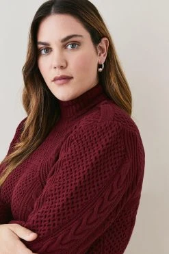Karen Millen Lydia Millen Plus Size Cable Knitted Mini Dress -Karen Millen shop burgundy lydia millen plus size cable knitted mini dress 4