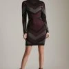 Karen Millen Petite Sparkle Military Abstract Knit Dress -Karen Millen shop burgundy petite sparkle military abstract knit dress